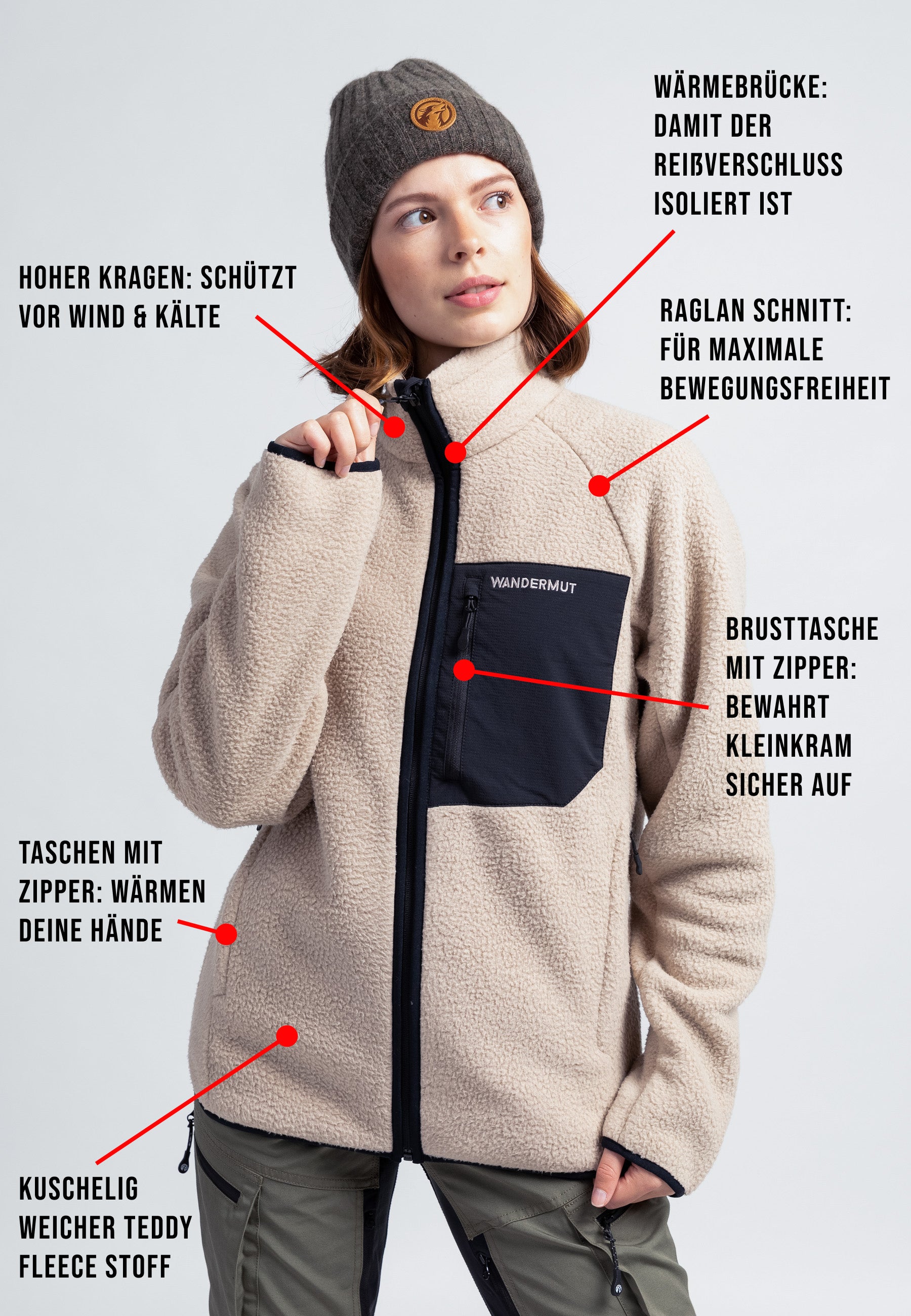 WINTER-SET | Fleece Beige + Wollmütze