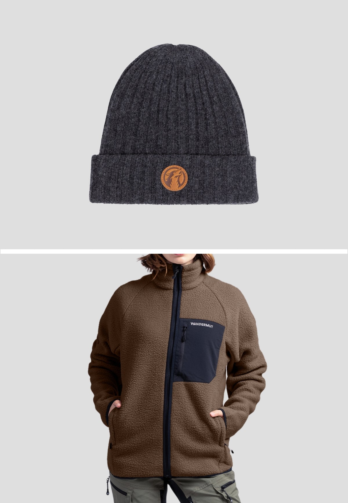 WINTER-SET | Fleece Braun + Wollmütze